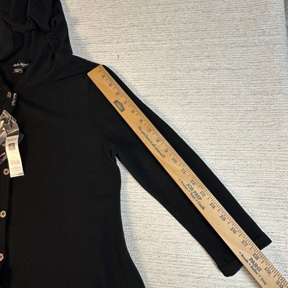 Charlie Paige S/M Black Hooded Tunic Button front Asymmetrical Whimsigoth Witchy - Picture 12 of 15